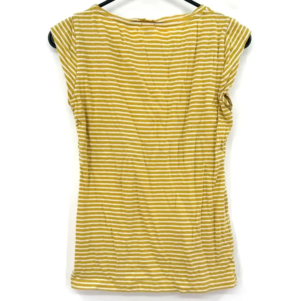 J. Crew Size XS Short Sleeve Blouse Top Shirt Yellow White Stripe Linen Blend